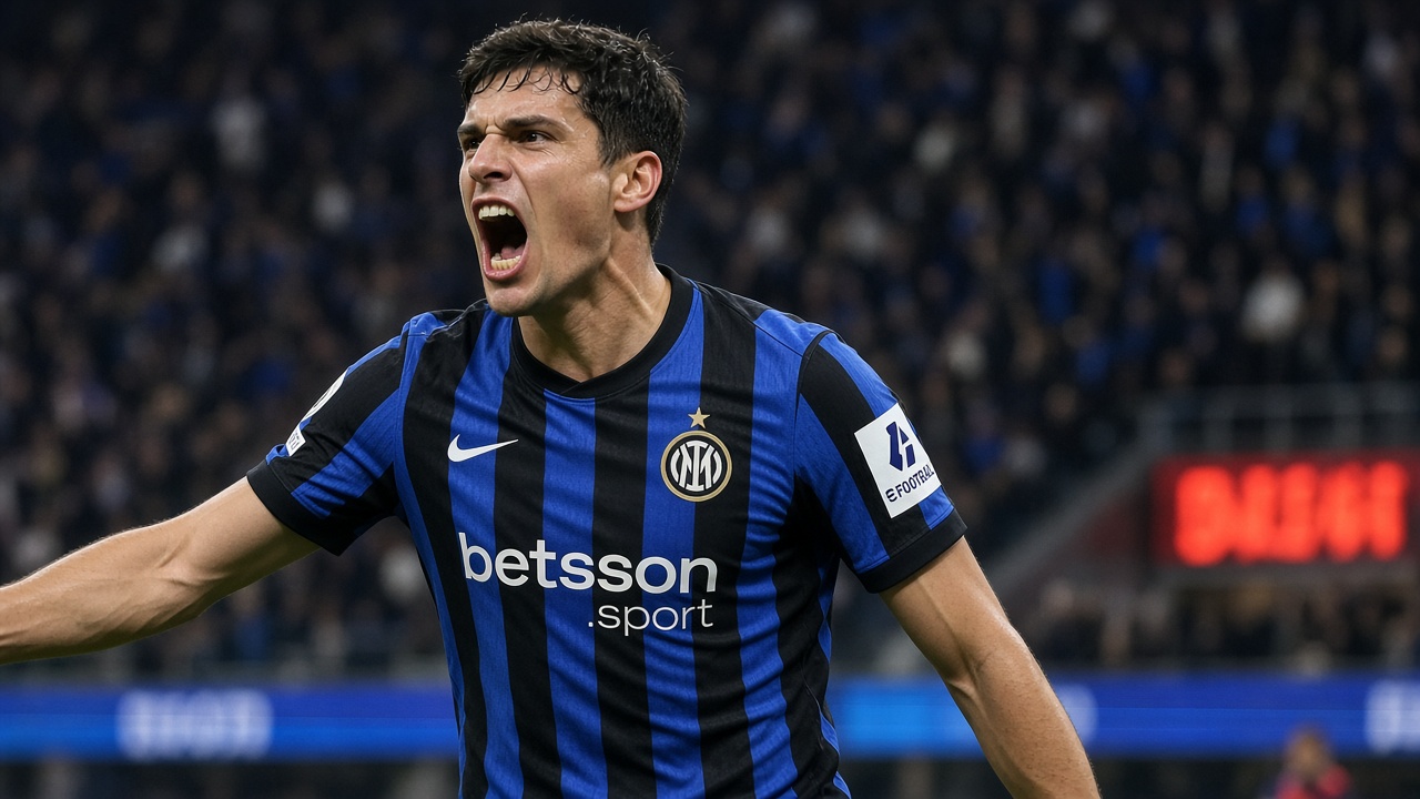 Pemain Inter Milan dengan seragam nerazzurri hitam-biru