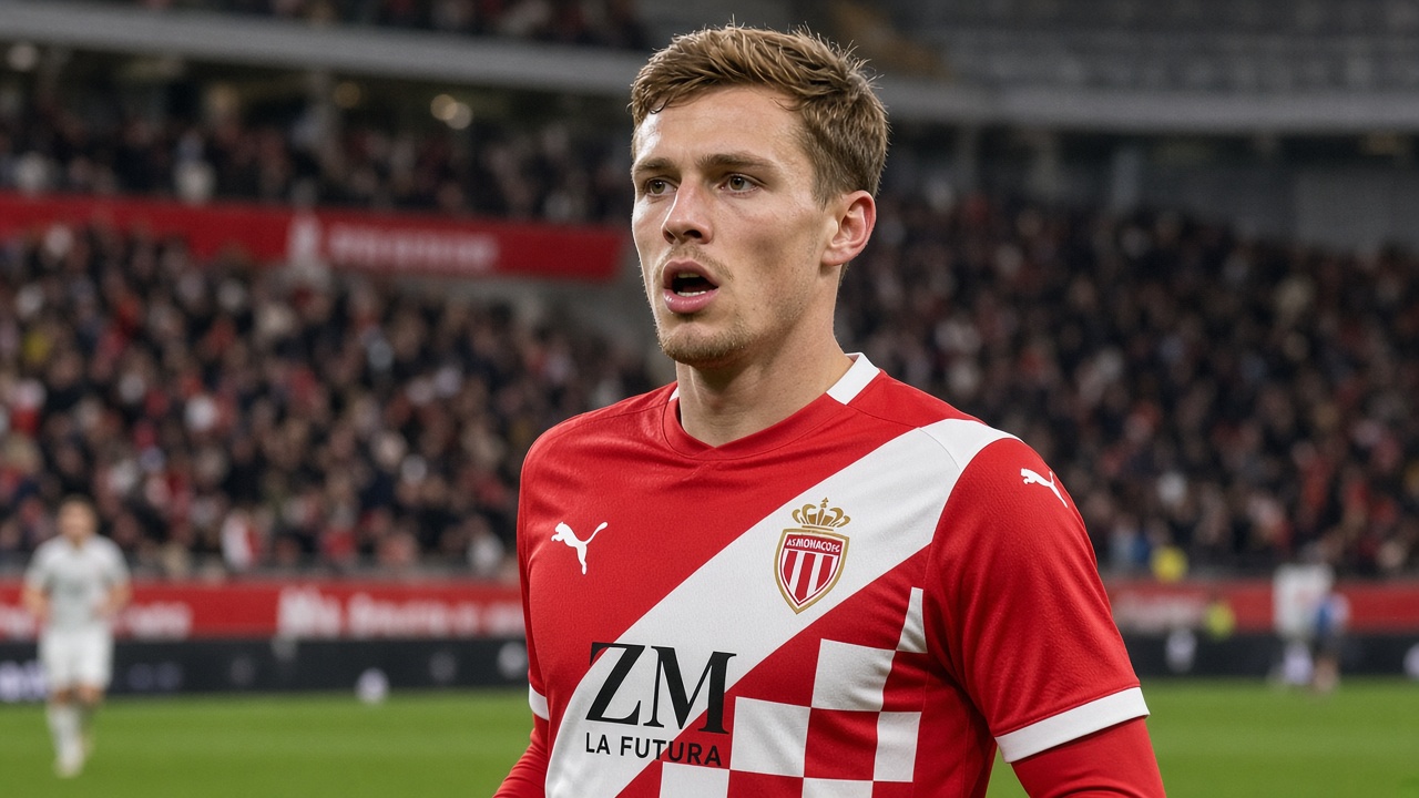 Pemain AS Monaco dengan seragam merah-putih