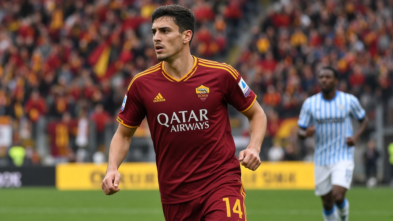 Pemain AS Roma dengan seragam merah-kuning Giallorossi