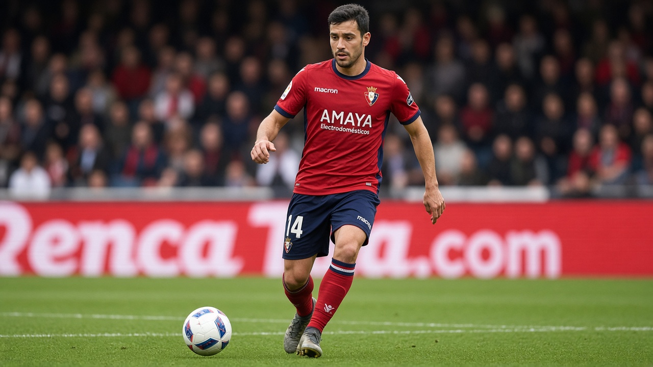 Pemain CA Osasuna dengan seragam kandang merah